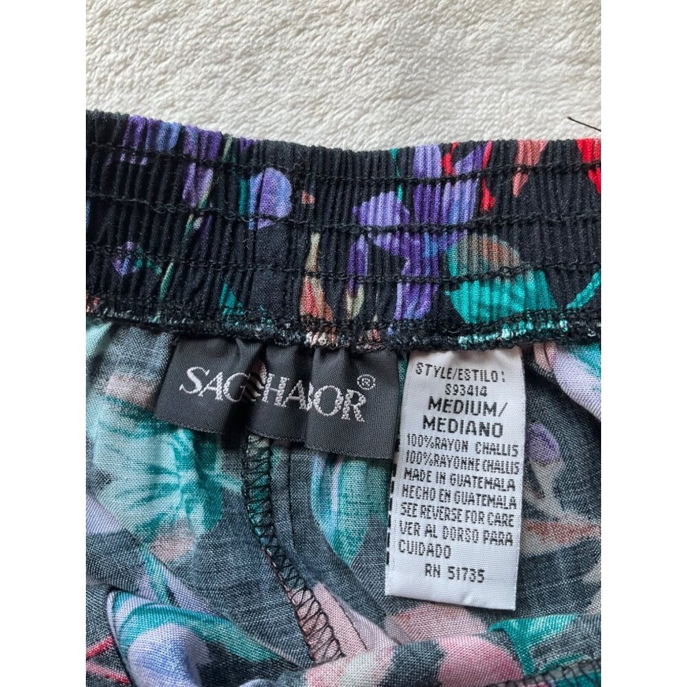 Vintage Sag Harbor Womens Sz Medium Midi Skirt Dark Floral Pull-on A-Line Colorf - Picture 3 of 8